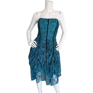 Betsey Johnson Evening Y2K Vintage Teal Lace Corset Gathered Bustle Whimsigoth 4